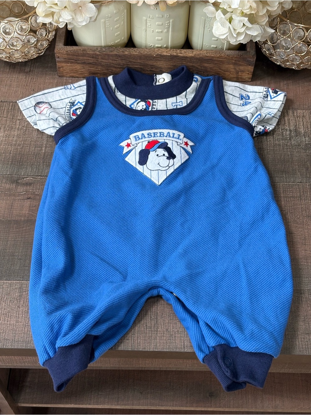 Vintage Baby Boy Dog Baseball Romper 3-6 months
